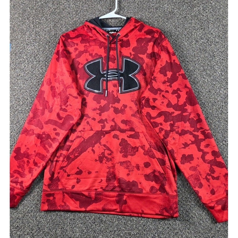 Under Armour Hoodie Mens Medium Red Camo Loose Fit Athletic Pullover